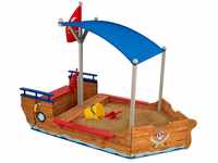 KidKraft Piratenschiff Sandkasten aus Holz mit Abdeckung, Sandkasten mit Dach,