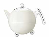 Creme-Weisse bauchige doppelwandig isolierte Edelstahl Teekanne 1.2 Liter