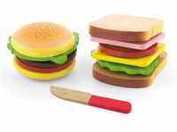 Viga 50810 Set mit Hamburger und Sandwich aus Holz, Multi Color, 2