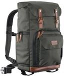 Mantona Luis Retro Fotorucksack gr&uuml;n mit Leder, Kamerarucksack inkl.