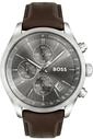 BOSS Chronograph Quarz Uhr f&uuml;r Herren mit Braunes Lederarmband, Grau, One Size