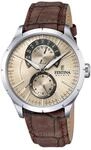 Festina Herren Uhr Analog mit Braunem Lederarmband - Quarzwerk - Mineralglas mit