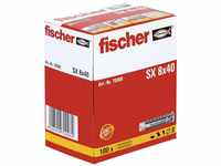 Fischer Spreizdübel SX 8 x 40, Schachtel mit 100 Nylondübeln, Dübel für optimalen
