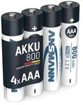 ANSMANN Akku AAA Typ 800 mAh NiMH 1,2 V (4 St&uuml;ck) - Micro AAA Batterien