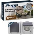 Kopp NAUTIC 2-fach Schutzkontakt-Steckdose mit Klappdeckel in Grau - Sichere