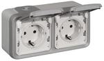 LEGRAND, Plexo Classic Feuchtraum-Aufputz-Schutzkontakt-Steckdose, 2-fach (SL),