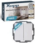 Kopp PARIS Wechselschalter-Unterputz in Arktis-Wei&szlig; - Hochwertiger Lichtschalter mit