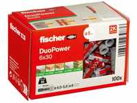 fischer DuoPower 6 x 30 S, Universaldübel mit Sicherheitsschraube,