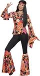Smiffys - Damen Hippie Kost&uuml;m, Oberteil, Hose, Kopftuch und Medaillon, mehrfarbig