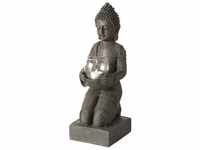 Boltze Buddha Figur mit Windlicht (Buddha Statue aus Kunststoff, Höhe 44 cm,