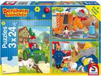 Schmidt Spiele 56207 Benjamin Blümchen, In Aktion, 3 x 24 Teile Kinderpuzzle