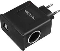 LogiLink Steckdosenadapter, 2x USB-Port 1A max. (5W) + 1x Zigarettenanz&uuml;nder Buchse