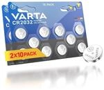 VARTA Batterien Knopfzelle CR2032, 20 St&uuml;ck, Power on Demand, Lithium, 3 V 