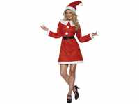 Smiffys Kostüm Weihnachtsfrau, Rot, mit Kleid, Gürtel und Mütze