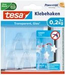 tesa Klebehaken f&uuml;r transparente Oberfl&auml;chen und Glas (0,2 kg) - Durchsichtige,