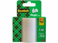 Scotch Magic Tape - 2 Rollen + 1 GRATIS-Rolle, 19 mm x 15 m - Unsichtbares...