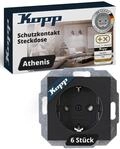 Kopp ATHENIS Schutzkontaktsteckdose in Anthrazit - 6 St&uuml;ck - 1-fach Einbausteckdose