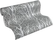 A.S. Cr&eacute;ation Vliestapete 10,05 m x 0,53 m mit modernem Waldmotiv - Silber, Grau -