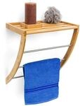 Relaxdays Wandhandtuchhalter mit 3 Handtuchstangen HBT 40 x 38 x 24,5 cm,Holz,