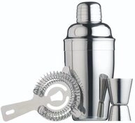 BarCraft Cocktail Set mit Rezeptheft als Geschenkbox aus Edelstahl in Silber, 3