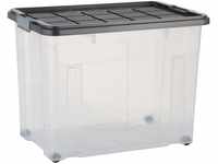 axentia Aufbewahrungsbox mit Rollen & Deckel, Stapelbox aus Kunststoff 80 Liter,