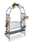Relaxdays Rosenbogen mit Bank, robustes Metall, 2-Sitzer Deko-Gartenbank,...