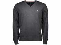 GANT Herren Cotton Wool V-Neck Pullover, Grau (DK Charcoal Melange 97), Small