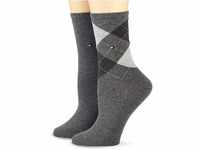 Tommy Hilfiger Damen Th Women Check 2p Socken, Grau (Middle Grey Melange 758),...