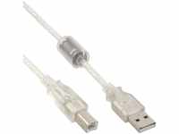 InLine 34518 USB 2.0 Kabel, A an B, transparent, mit Ferritkern, 2m