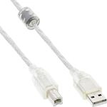 InLine 34518 USB 2.0 Kabel, A an B, transparent, mit Ferritkern, 2m