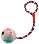 Kerbl Pet Ball am Seil, Hundespielball, 30cm, &oslash; 6cm, blau/rot/wei&szlig;,...