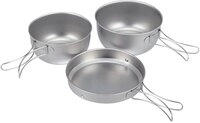 Snow Peak 3 Piece Titanium Cookset, 2 T&ouml;pfe und 1 Bratpfanne, die sich in Sch&uuml;sseln