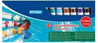 Stylex 28650 - Aquarellfarben im Set, 12 Tuben &aacute; 12 ml, auf Wasserbasis hergestellt,