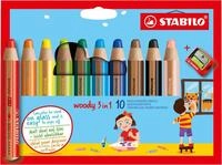 STABILO - Buntstift, Wasserfarbe & Wachsmalkreide - woody 3 in 1-10er Pack mit