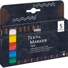 KREUL 92750 - Textil Marker Opak medium Set, 5 Stifte, mit Rundspitze,...