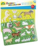 Lena 65767 - Zeichenschablonen 2er Set Pferde/Katzen und Bauernhoftiere, 2...