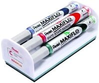 Pentel MWLS5-4N Maxiflo Whiteboard Marker Set mit Schwamm und magnetischer Halterung,