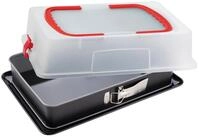 Dr. Oetker Rechteckige Springform mit Emaille-Servierboden & Abdeckhaube, 38 cm,