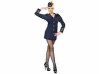 Smiffys Flugbegleiterin Kostüm Marineblau mit Kleid und Mütze, Medium (EU 40-42)