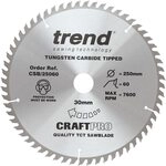 Trend Holz Kreissägeblatt, 250mm Durchmesser, 30mm Bohrung, 60 Zähne, HW, 3mm Trend Holz Kreissägeblatt, 250mm Durchmesser, 30mm Bohrung, 60 Zähne, HW, 3mm