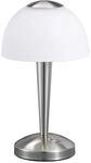 Trio Leuchten LED-Tischleuchte in Nickel matt, Glas wei&szlig; satiniert, Touche-Dimmer