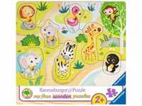 Ravensburger Kinderpuzzle - 03687 Unterwegs im Zoo - my first wooden puzzle mit...