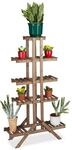 Relaxdays Blumentreppe 5 Ebenen, Aus Holz, Blumenst&auml;nder f&uuml;r Innen, Mehrst&ouml;ckig,