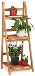 Relaxdays Blumentreppe aus Holz, Blumenst&auml;nder f&uuml;r innen, 3-stufig, Leiterregal,