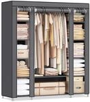 SONGMICS Kleiderschrank, Stoffschrank, 12 mit Kleiderstange und Ablagen, Stabiler