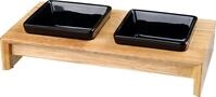 Trixie Napf-Set, Keramik/Holz - f&uuml;r Hunde 2x0,2 l/10 cm, 28x5x15 cm, schwarz
