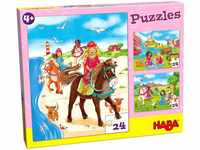 HABA 304221 - Puzzles Pferdefreundinnen, 3 Puzzles mit je 24 Teilen; 3