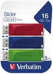 Verbatim Slider USB-Stick 16 GB Multipack, USB 2.0-Schnittstelle - Multipack 3...