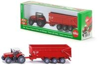 Siku 1844, Massey Ferguson Traktor mit Anh&auml;nger, 1:87, Metall/Kunststoff, Rot,