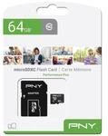 PNY 64GB Performance Plus C10 microSDXC Flash-Speicherkarte + Adapter
